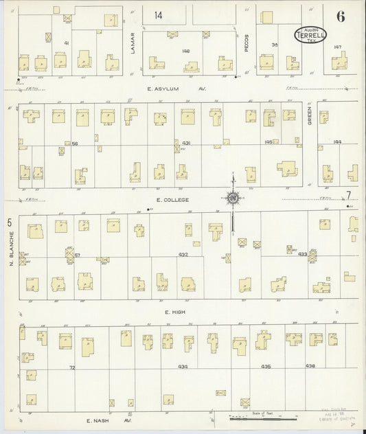Sanborn Fire Insurance Map from Terrell, Kaufman County, Texas (1914), Sheet #0006 - Historic Sanborn Fire Insurance Map Print, vintage old map wall art, antique decor, genealogy gift, Texas Texas map
