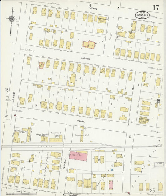 Sanborn Fire Insurance Map from Kenosha, Kenosha County, Wisconsin (1911), Sheet #0017 - Historic Sanborn Fire Insurance Map Print, vintage old map wall art, antique decor, genealogy gift, Wisconsin Wisconsin map
