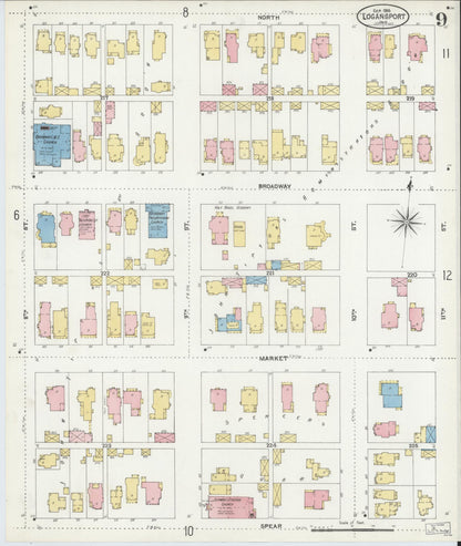 Sanborn Fire Insurance Map from Logansport, Cass County, Indiana (1906), Sheet #0009 - Complete Map Set gallery image, historic Sanborn map, vintage wall art, Indiana Indiana