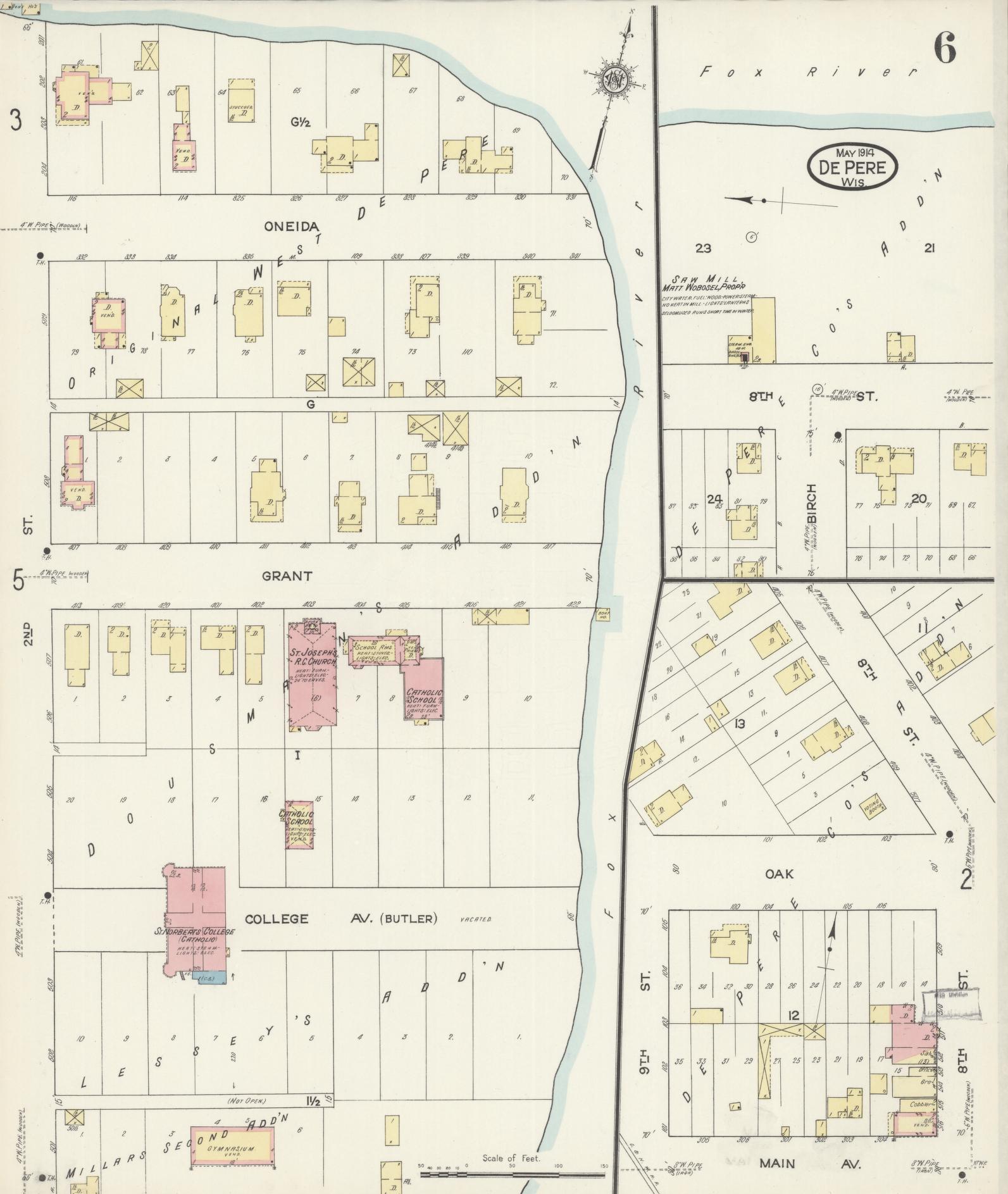Sanborn Fire Insurance Map from De Pere, Brown County, Wisconsin (1914), Sheet #0006 - Complete Map Set gallery image, historic Sanborn map, vintage wall art, Wisconsin Wisconsin