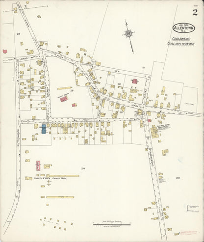 Sanborn Fire Insurance Map from Allentown, Monmouth County, New Jersey (1922), Sheet #0002 - Historic Sanborn Fire Insurance Map Print, vintage old map wall art, antique decor, genealogy gift, New Jersey New Jersey map