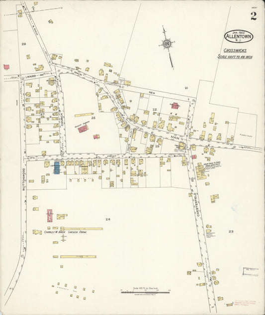 Sanborn Fire Insurance Map from Allentown, Monmouth County, New Jersey (1922), Sheet #0002 - Historic Sanborn Fire Insurance Map Print, vintage old map wall art, antique decor, genealogy gift, New Jersey New Jersey map