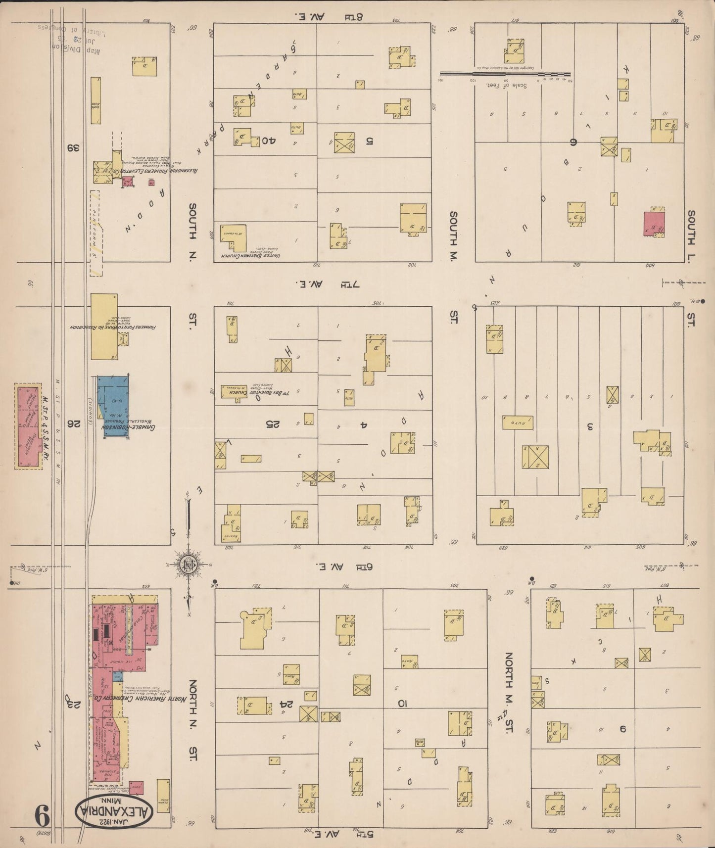 Sanborn Fire Insurance Map from Alexandria, Douglas County, Minnesota (1922), Sheet #0009 - Historic Sanborn Fire Insurance Map Print, vintage old map wall art, antique decor, genealogy gift, Minnesota Minnesota map