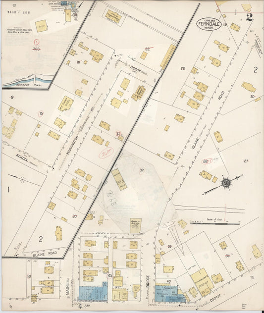 Sanborn Fire Insurance Map from Ferndale, Whatcom County, Washington (1932), Sheet #0002 - Historic Sanborn Fire Insurance Map Print, vintage old map wall art, antique decor, genealogy gift, Washington Washington map