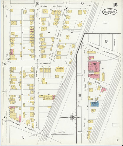 Sanborn Fire Insurance Map from Clarksburg, Harrison County, West Virginia (1911), Sheet #0016 - Complete Map Set gallery image, historic Sanborn map, vintage wall art, West Virginia West Virginia