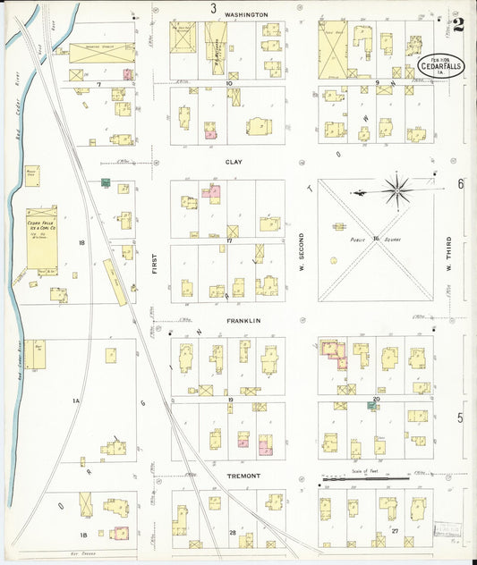 Sanborn Fire Insurance Map from Cedar Falls, Black Hawk County, Iowa (1909), Sheet #0002 - Historic Sanborn Fire Insurance Map Print, vintage old map wall art