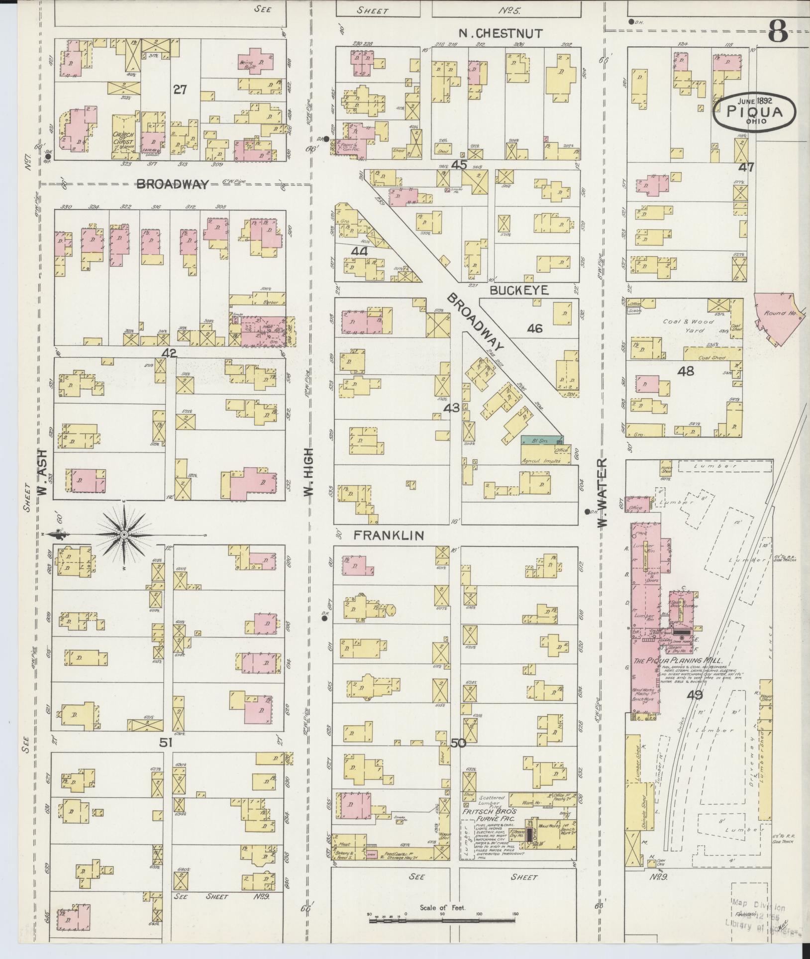 Sanborn Fire Insurance Map from Piqua, Miami County, Ohio (1892), Sheet #0008 - Complete Map Set gallery image, historic Sanborn map, vintage wall art, Ohio Ohio