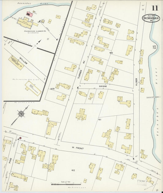 Sanborn Fire Insurance Map from Skowhegan, Somerset County, Maine (1914), Sheet #0011 - Historic Sanborn Fire Insurance Map Print, vintage old map wall art, antique decor, genealogy gift, Maine Maine map