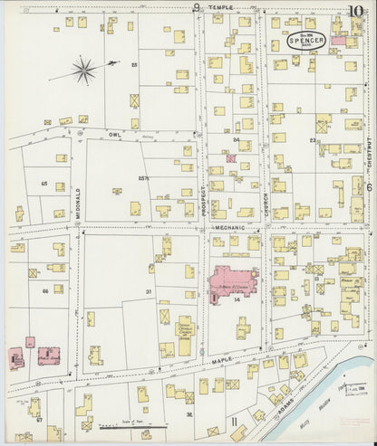 Sanborn Fire Insurance Map from Spencer, Worcester County, Massachusetts (1896), Sheet #0010 - Historic Sanborn Fire Insurance Map Print, vintage old map wall art, antique decor, genealogy gift, Massachusetts Massachusetts map