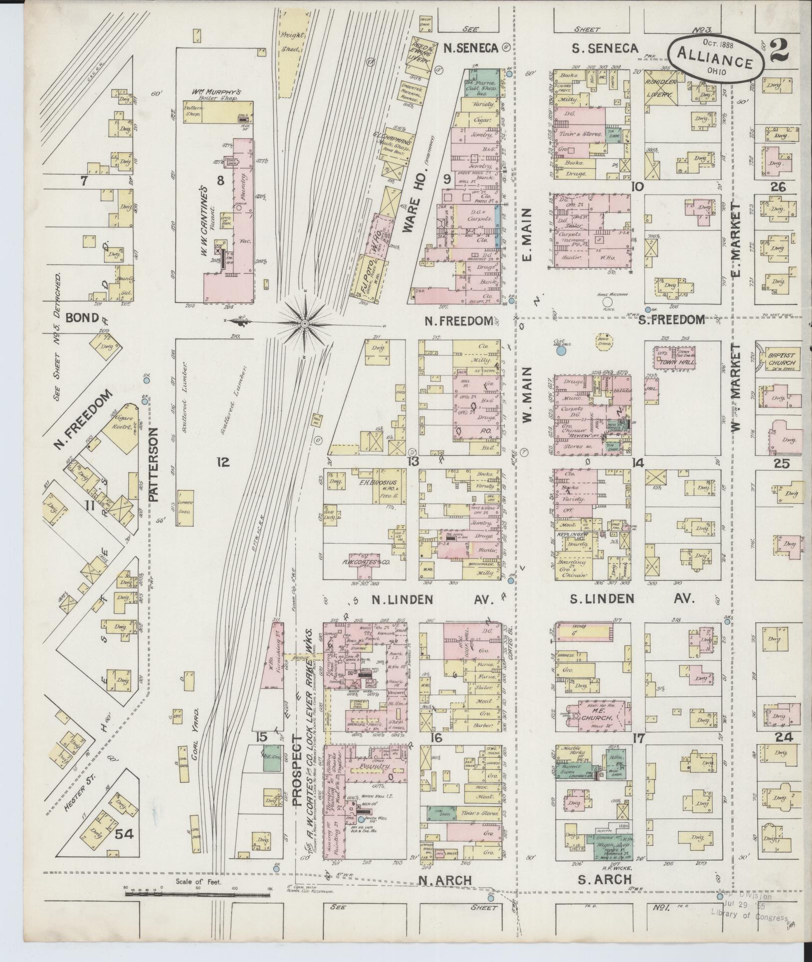 Sanborn Fire Insurance Map from Alliance, Stark County, Ohio (1888), Sheet #0002 - Complete Map Set gallery image, historic Sanborn map, vintage wall art, Ohio Ohio