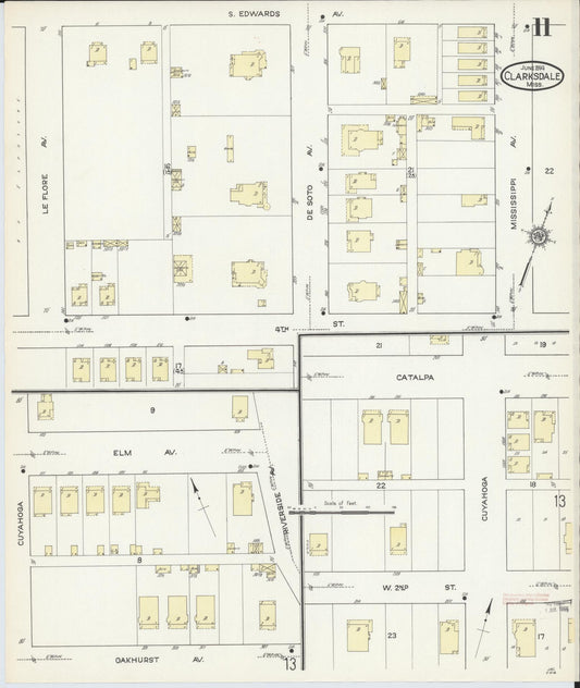 Sanborn Fire Insurance Map from Clarksdale, Coahoma County, Mississippi (1914), Sheet #0011 - Historic Sanborn Fire Insurance Map Print, vintage old map wall art, antique decor, genealogy gift, Mississippi Mississippi map