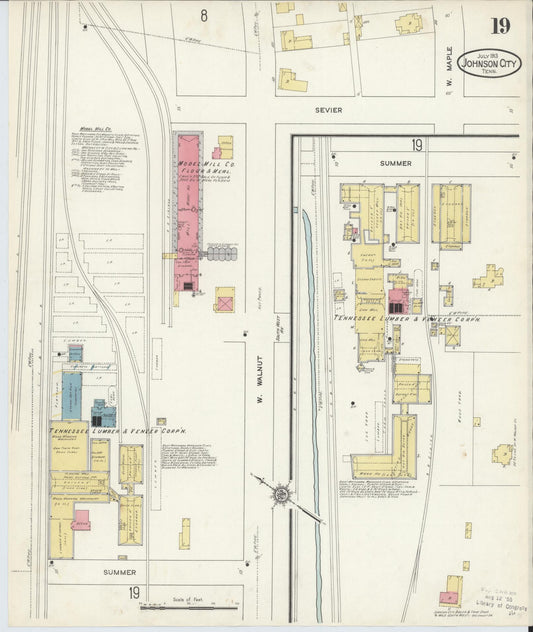 Sanborn Fire Insurance Map from Johnson City, Washington County, Tennessee (1913), Sheet #0019 - Historic Sanborn Fire Insurance Map Print, vintage old map wall art, antique decor, genealogy gift, Tennessee Tennessee map