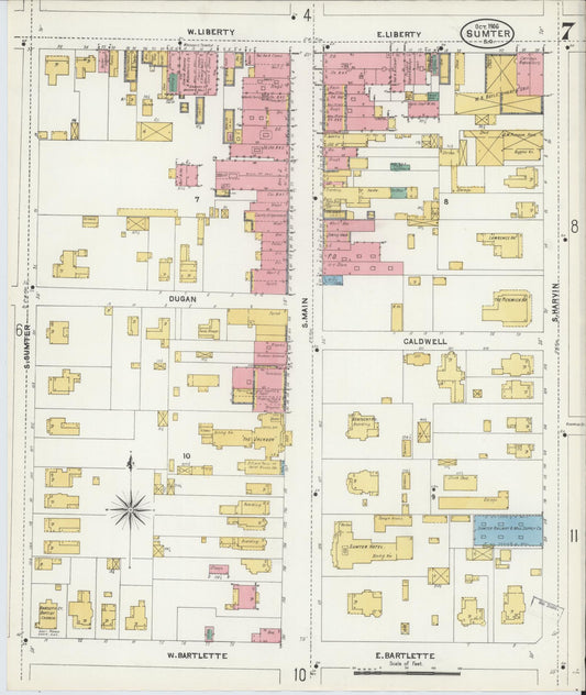 Sanborn Fire Insurance Map from Sumter, Sumter County, South Carolina (1906), Sheet #0007 - Historic Sanborn Fire Insurance Map Print, vintage old map wall art, antique decor, genealogy gift, South Carolina South Carolina map