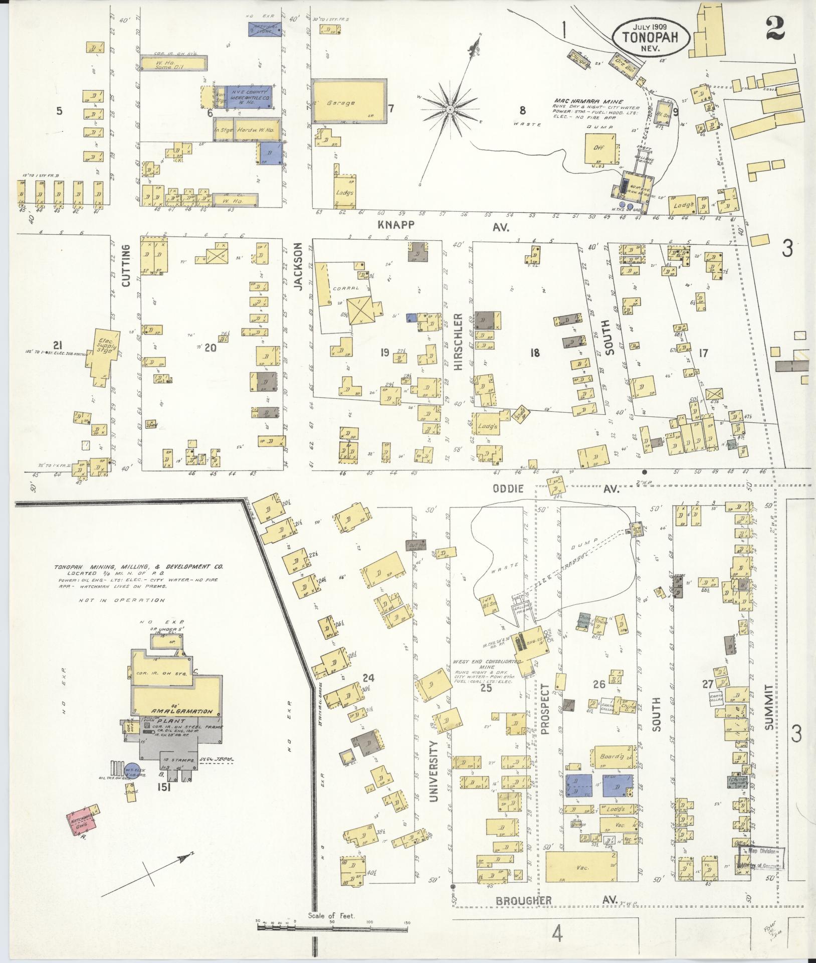 Sanborn Fire Insurance Map from Tonopah, Nye County, Nevada (1909), Sheet #0002 - Historic Sanborn Fire Insurance Map Print, vintage old map wall art, antique decor, genealogy gift, Nevada Nevada map