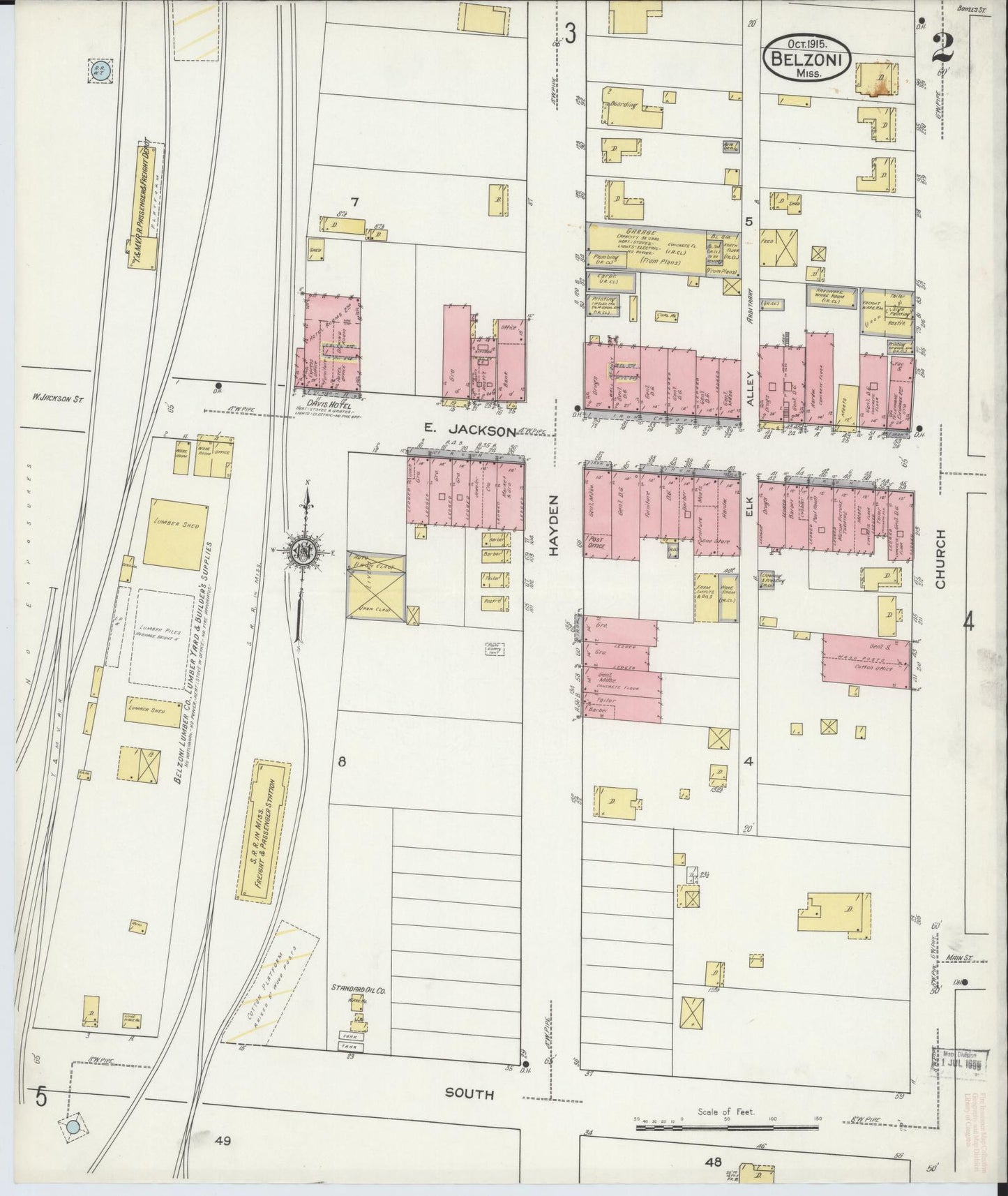 Sanborn Fire Insurance Map from Belzoni, Washington County, Mississippi (1915), Sheet #0002 - Historic Sanborn Fire Insurance Map Print, vintage old map wall art, antique decor, genealogy gift, Mississippi Mississippi map