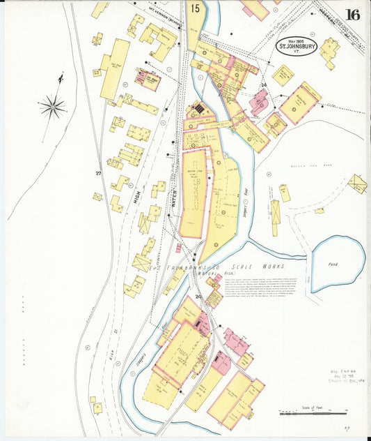 Sanborn Fire Insurance Map from Saint Johnsbury, Caledonia County, Vermont (1905), Sheet #0016 - Historic Sanborn Fire Insurance Map Print, vintage old map wall art, antique decor, genealogy gift, Vermont Vermont map