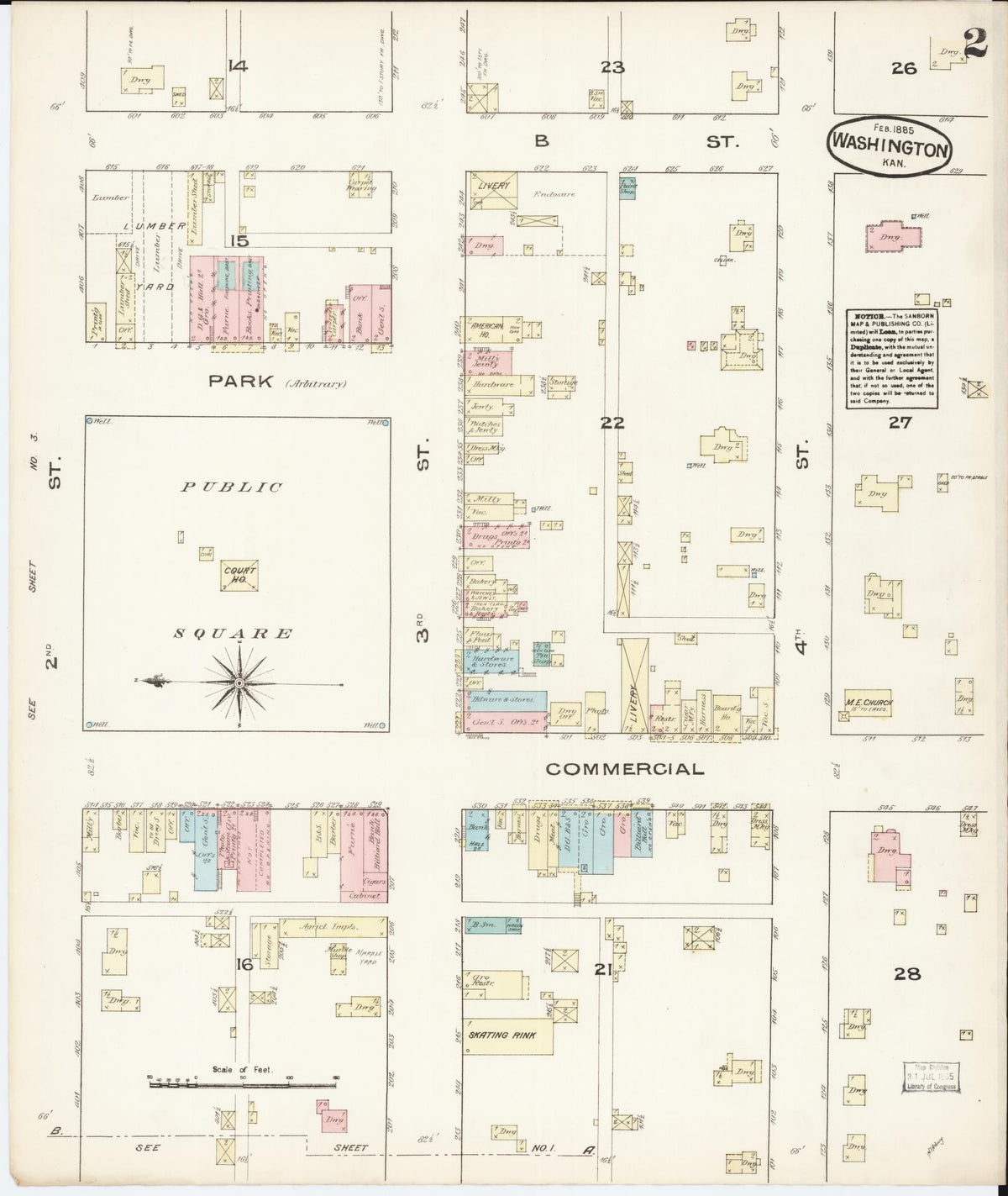 Sanborn Fire Insurance Map from Washington, Washington County, Kansas (1885), Sheet #0002 - Complete Map Set gallery image, historic Sanborn map, vintage wall art, Sanborn Fire Insurance Map from Washington Washington