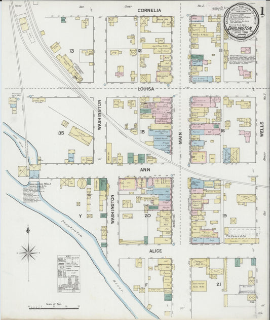 Sanborn Fire Insurance Map from Darlington, Lafayette County, Wisconsin (1889), Sheet #0001 - Complete Map Set gallery image, historic Sanborn map, vintage wall art, Wisconsin Wisconsin