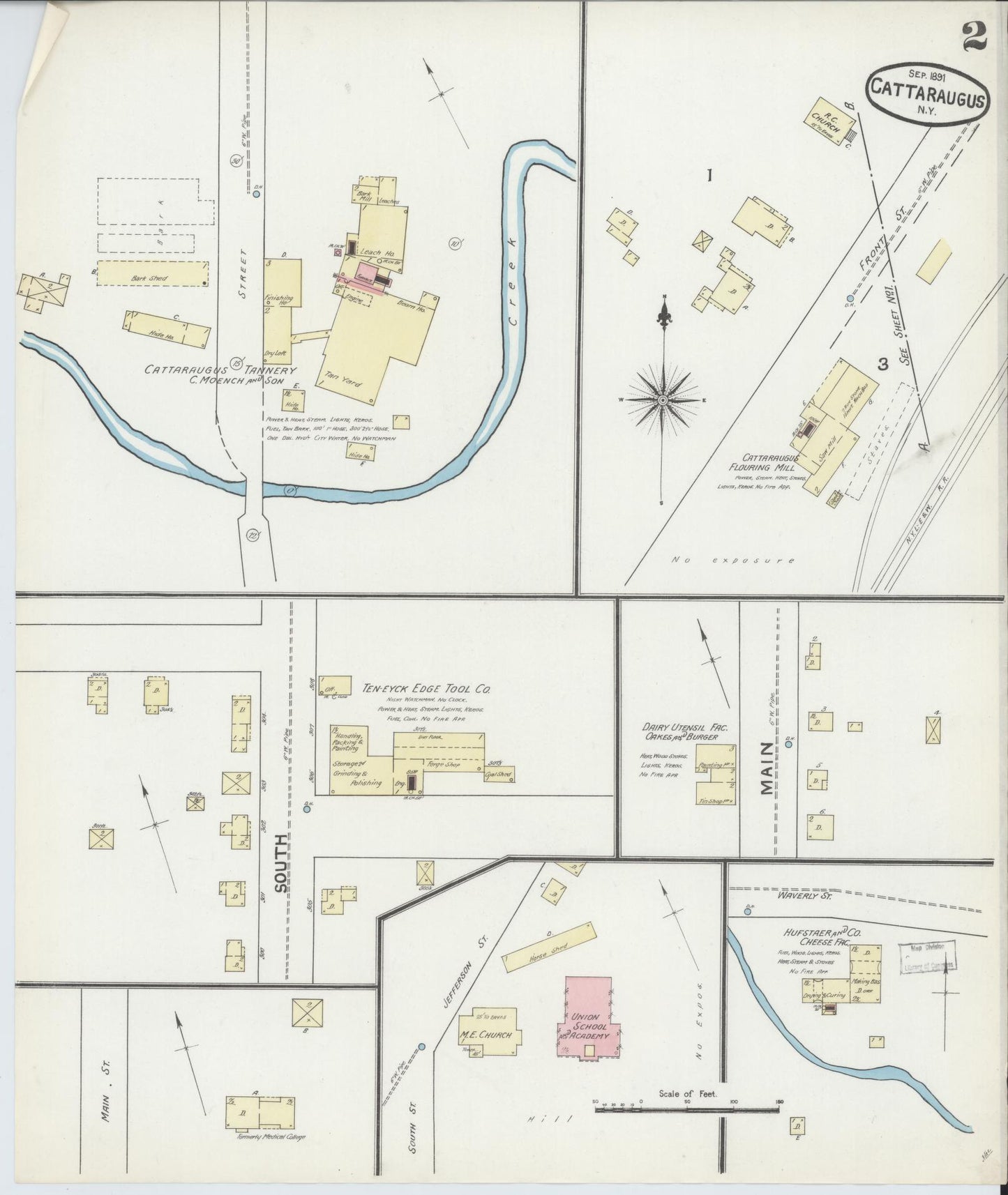 Sanborn Fire Insurance Map from Cattaraugus, Cattaraugus County, New York (1891), Sheet #0002 - Historic Sanborn Fire Insurance Map Print, vintage old map wall art, antique decor, genealogy gift, New York New York map