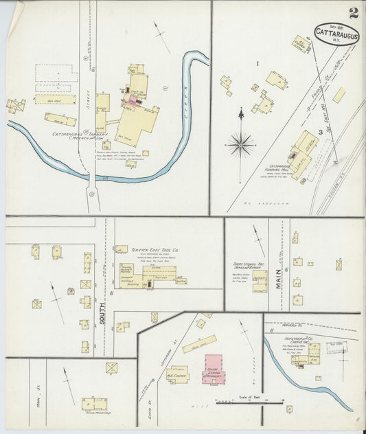Sanborn Fire Insurance Map from Cattaraugus, Cattaraugus County, New York (1891), Sheet #0002 - Historic Sanborn Fire Insurance Map Print, vintage old map wall art, antique decor, genealogy gift, New York New York map