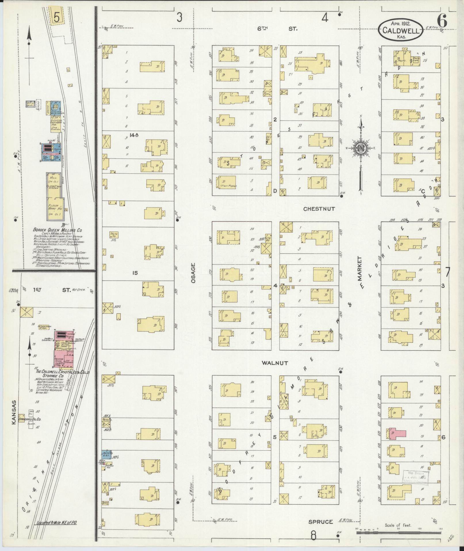 Sanborn Fire Insurance Map from Caldwell, Sumner County, Kansas (1912), Sheet #0006 - Historic Sanborn Fire Insurance Map Print, vintage old map wall art, antique decor, genealogy gift, Kansas Kansas map
