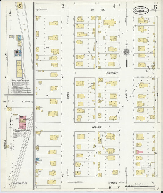 Sanborn Fire Insurance Map from Caldwell, Sumner County, Kansas (1912), Sheet #0006 - Historic Sanborn Fire Insurance Map Print, vintage old map wall art, antique decor, genealogy gift, Kansas Kansas map