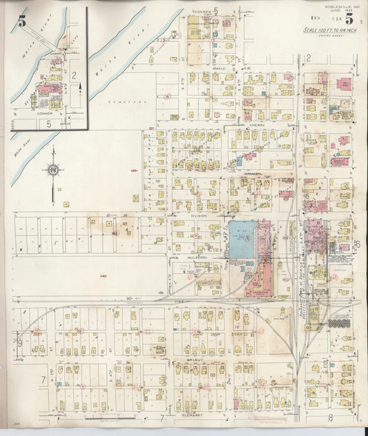 Sanborn Fire Insurance Map from Noblesville, Hamilton County, Indiana (1947), Sheet #0005 - Historic Sanborn Fire Insurance Map Print, vintage old map wall art, antique decor, genealogy gift, Indiana Indiana map