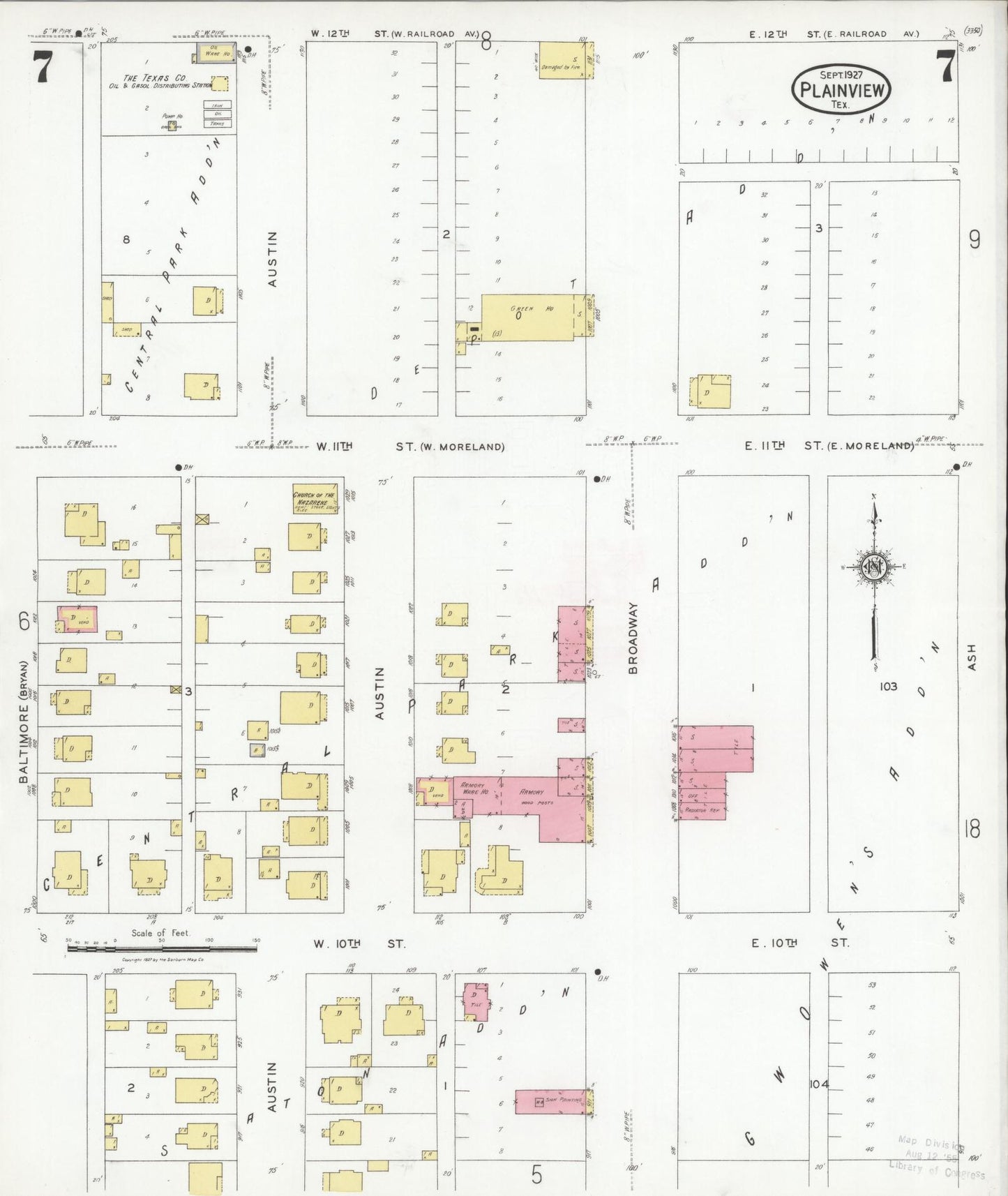 Sanborn Fire Insurance Map from Plainview, Hale County, Texas (1927), Sheet #0007 - Historic Sanborn Fire Insurance Map Print, vintage old map wall art, antique decor, genealogy gift, Texas Texas map