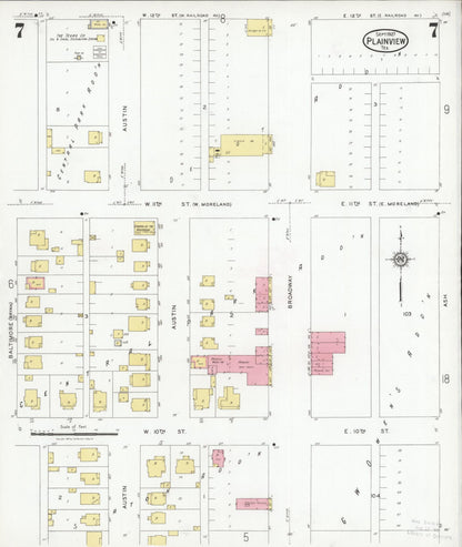 Sanborn Fire Insurance Map from Plainview, Hale County, Texas (1927), Sheet #0007 - Historic Sanborn Fire Insurance Map Print, vintage old map wall art, antique decor, genealogy gift, Texas Texas map