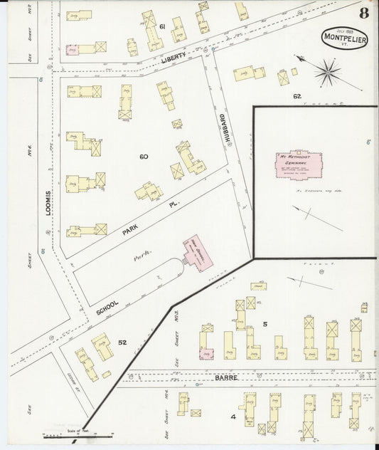Sanborn Fire Insurance Map from Montpelier, Washington County, Vermont (1889), Sheet #0008 - Historic Sanborn Fire Insurance Map Print, vintage old map wall art, antique decor, genealogy gift, Vermont Vermont map