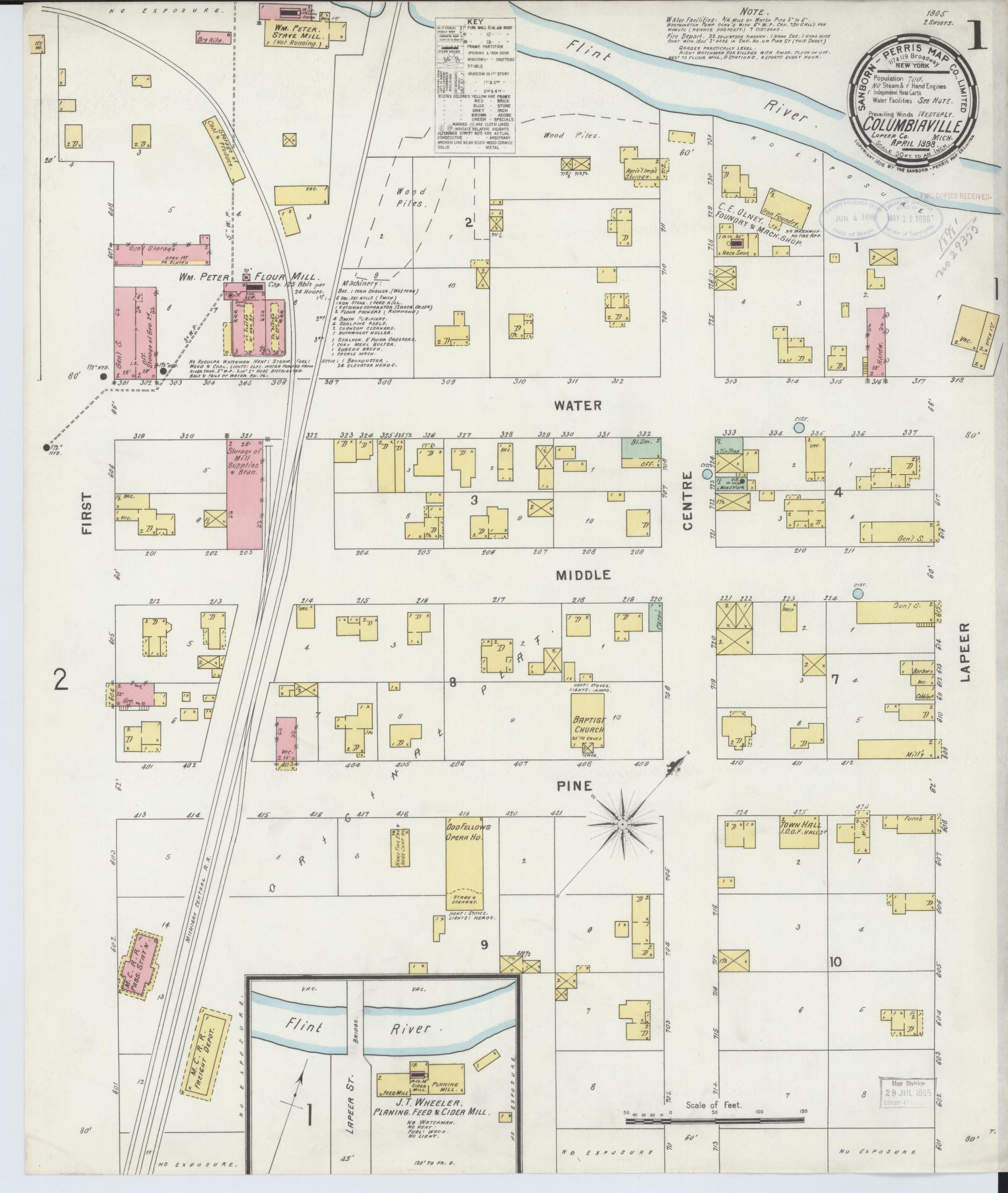 Sanborn Fire Insurance Map from Columbiaville, Lapeer County, Michigan (1898), Sheet #0001 - Complete Map Set gallery image, historic Sanborn map, vintage wall art, Michigan Michigan