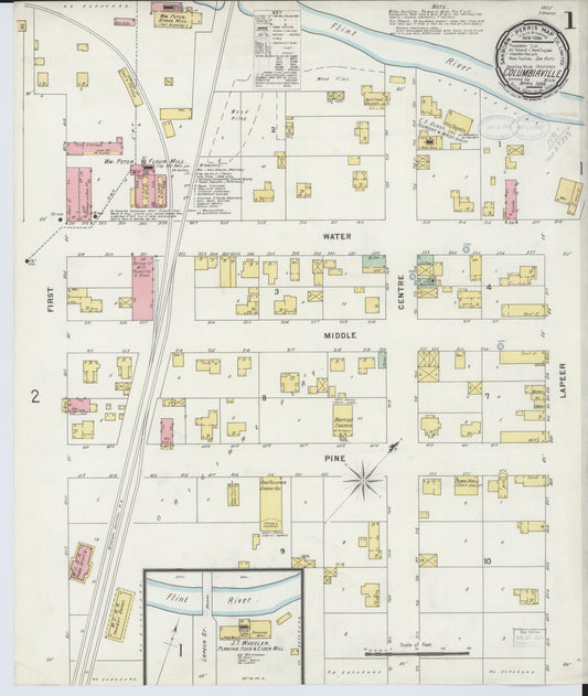 Sanborn Fire Insurance Map from Columbiaville, Lapeer County, Michigan (1898), Sheet #0001 - Complete Map Set gallery image, historic Sanborn map, vintage wall art, Michigan Michigan