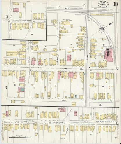 Sanborn Fire Insurance Map from Sunbury, Northumberland County, Pennsylvania (1907), Sheet #0013 - Historic Sanborn Fire Insurance Map Print, vintage old map wall art, antique decor, genealogy gift, Pennsylvania Pennsylvania map