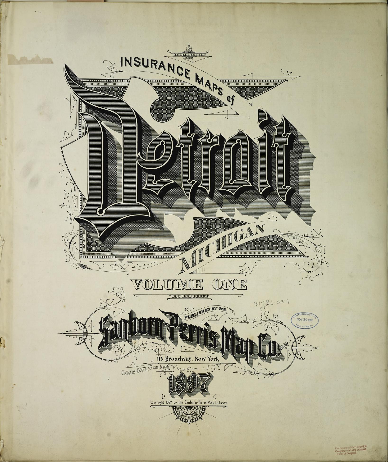 Sanborn Fire Insurance Map from Detroit, Wayne County, Michigan (1897), Sheet #0001 - Historic Sanborn Fire Insurance Map Print, vintage old map wall art, antique decor, genealogy gift, Michigan Michigan map