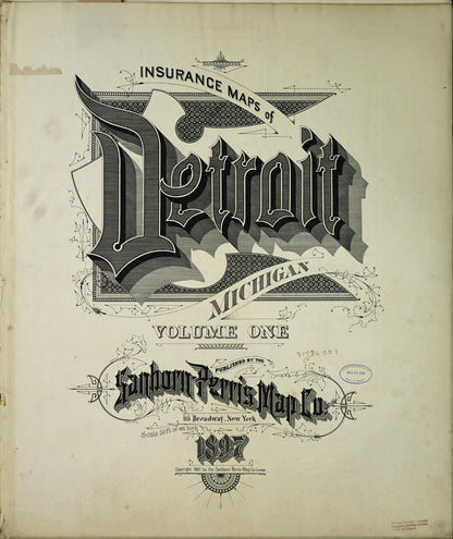 Sanborn Fire Insurance Map from Detroit, Wayne County, Michigan (1897), Sheet #0001 - Historic Sanborn Fire Insurance Map Print, vintage old map wall art, antique decor, genealogy gift, Michigan Michigan map