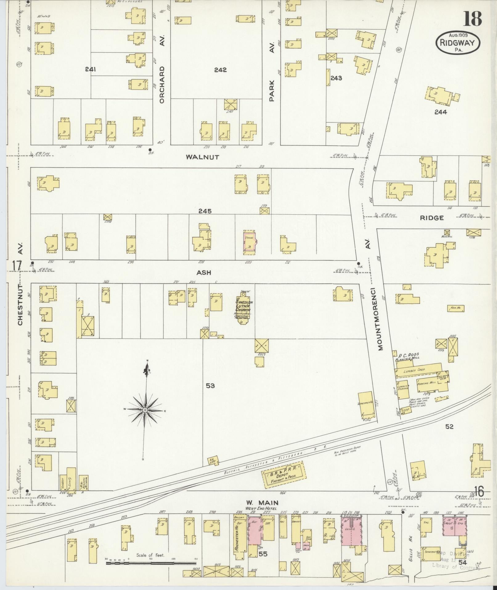 Sanborn Fire Insurance Map from Ridgway, Elk County, Pennsylvania (1909), Sheet #0018 - Historic Sanborn Fire Insurance Map Print, vintage old map wall art, antique decor, genealogy gift, Pennsylvania Pennsylvania map