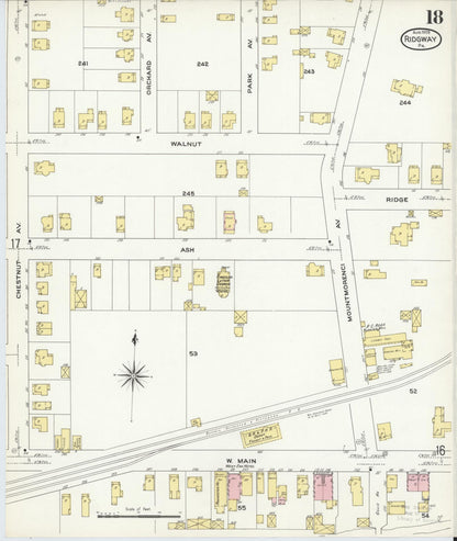 Sanborn Fire Insurance Map from Ridgway, Elk County, Pennsylvania (1909), Sheet #0018 - Historic Sanborn Fire Insurance Map Print, vintage old map wall art, antique decor, genealogy gift, Pennsylvania Pennsylvania map