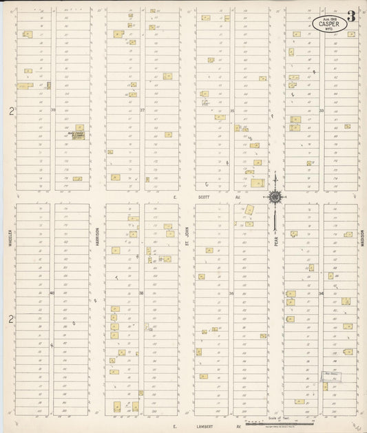 Sanborn Fire Insurance Map from Casper, Natrona County, Wyoming (1918), Sheet #0003 - Historic Sanborn Fire Insurance Map Print, vintage old map wall art, antique decor, genealogy gift, Wyoming Wyoming map
