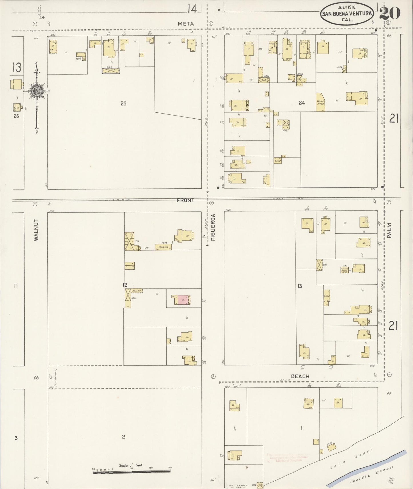 Sanborn Fire Insurance Map from San Buenaventura, Ventura County, California (1910), Sheet #0020 - Complete Map Set gallery image, historic Sanborn map, vintage wall art, California California