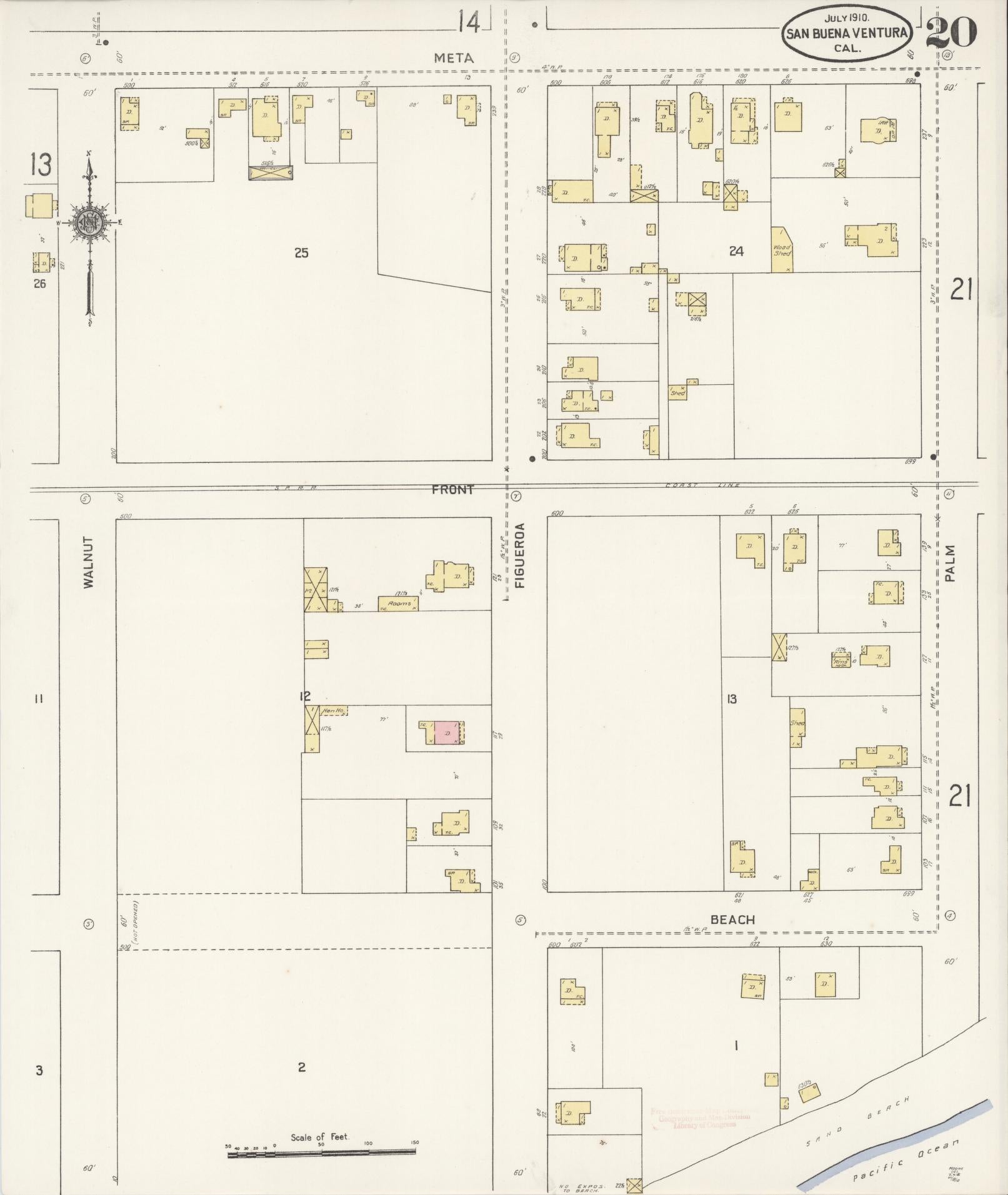 Sanborn Fire Insurance Map from San Buenaventura, Ventura County, California (1910), Sheet #0020 - Complete Map Set gallery image, historic Sanborn map, vintage wall art, California California