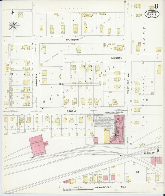 Sanborn Fire Insurance Map from Paris, Edgar County, Illinois (1908), Sheet #0008 - Historic Sanborn Fire Insurance Map Print, vintage old map wall art, antique decor, genealogy gift, Illinois Illinois map