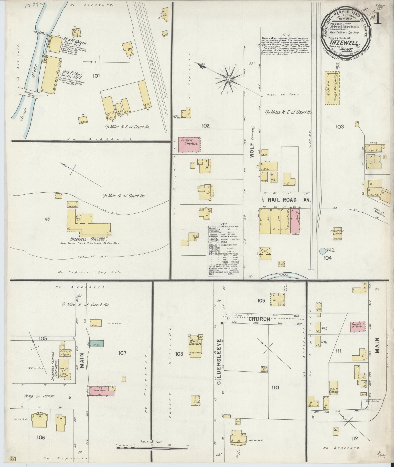 Sanborn Fire Insurance Map from Tazewell, Tazewell County, Virginia. (1897) – Historic Sanborn Fire Insurance Map Print