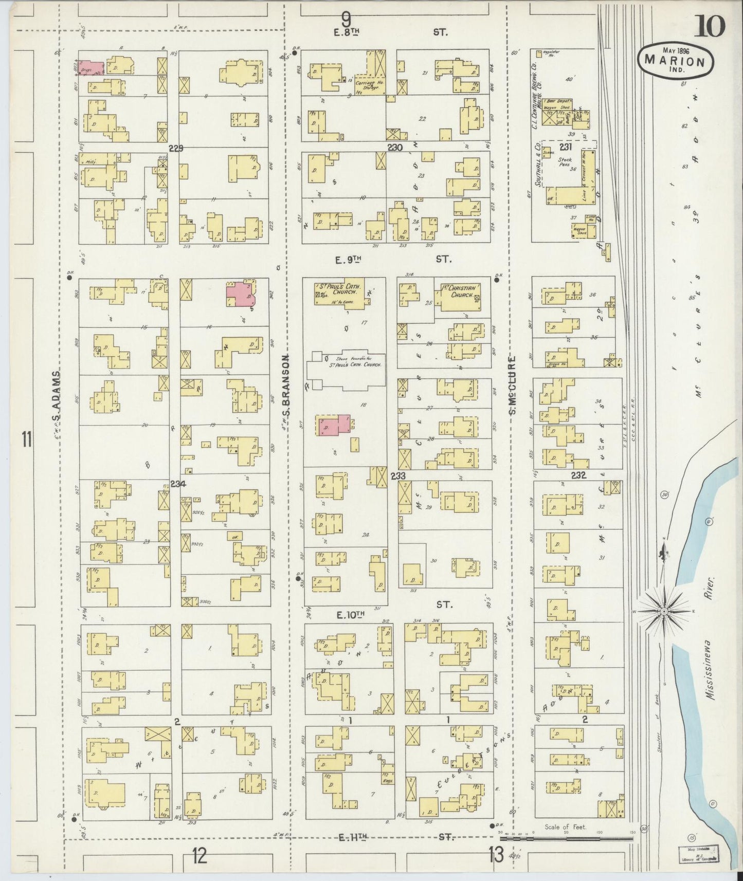 Sanborn Fire Insurance Map from Marion, Grant County, Indiana (1896), Sheet #0010 - Complete Map Set gallery image, historic Sanborn map, vintage wall art, Indiana Indiana