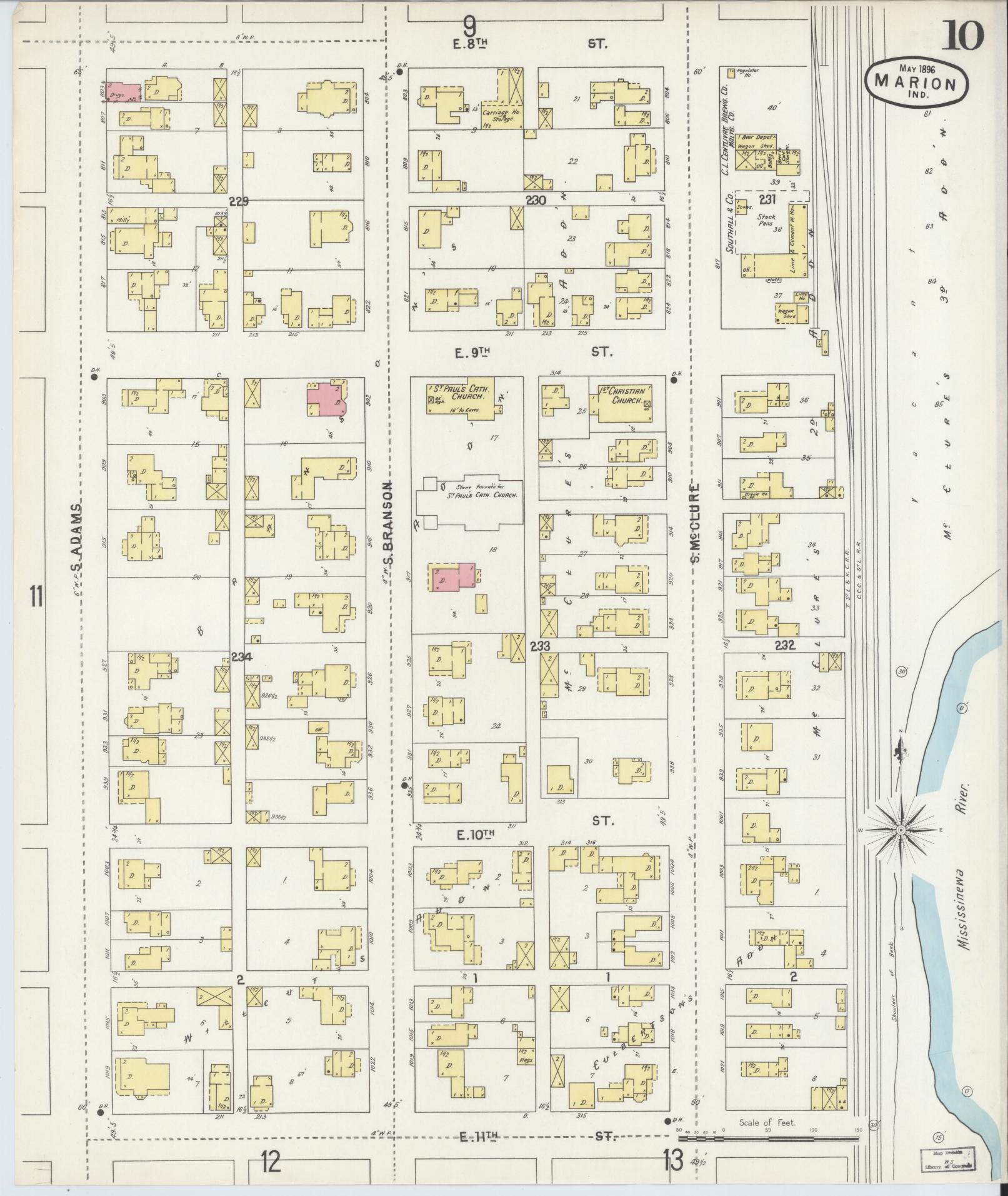 Sanborn Fire Insurance Map from Marion, Grant County, Indiana (1896), Sheet #0010 - Complete Map Set gallery image, historic Sanborn map, vintage wall art, Indiana Indiana