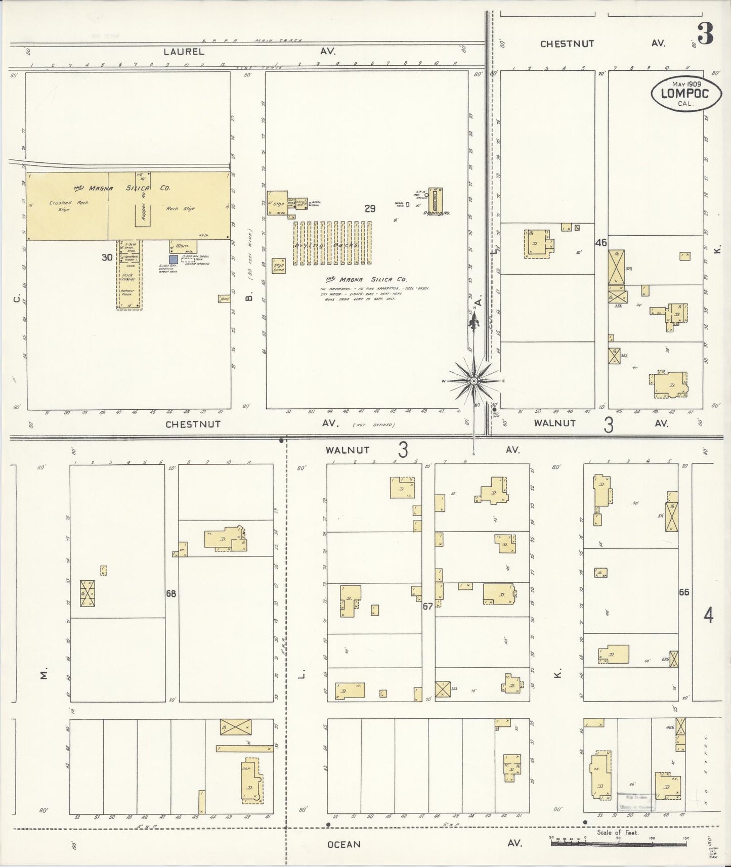 Sanborn Fire Insurance Map from Lompoc, Santa Barbara County, California (1909), Sheet #0003 - Historic Sanborn Fire Insurance Map Print, vintage old map wall art, antique decor, genealogy gift, California California map
