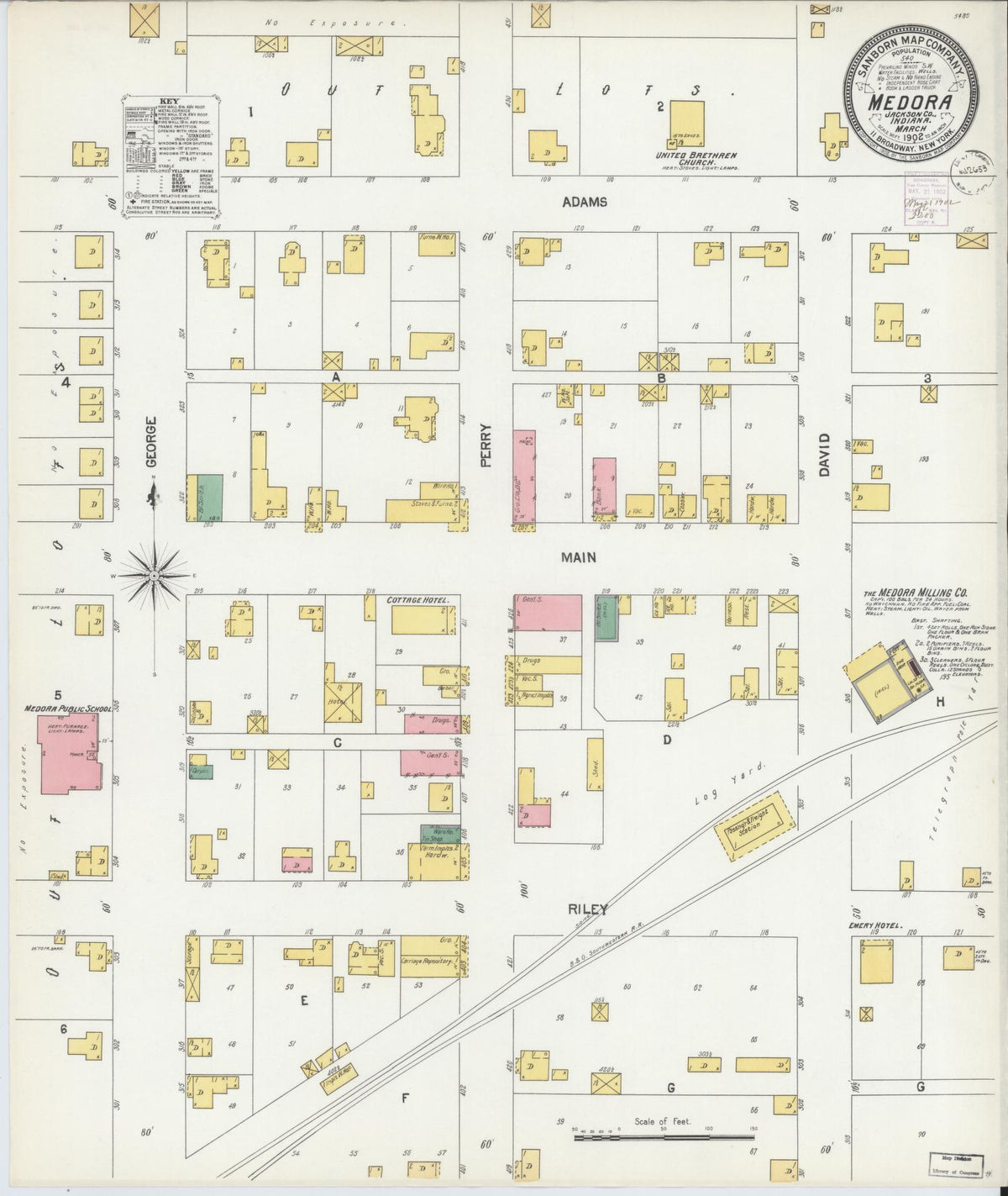 Sanborn Fire Insurance Map from Medora, Jackson County, Indiana (1902), Sheet #0001 - Historic Sanborn Fire Insurance Map Print, vintage old map wall art, antique decor, genealogy gift, Indiana Indiana map
