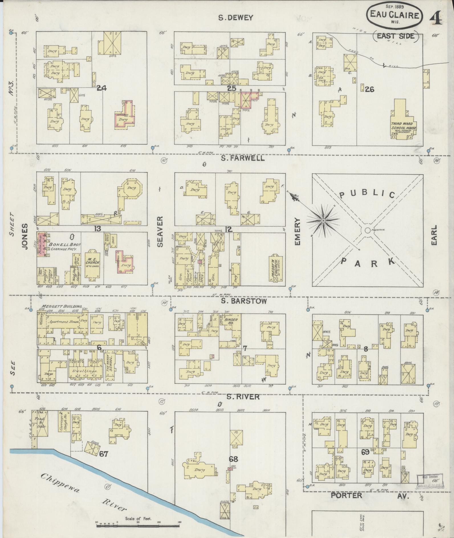 Sanborn Fire Insurance Map from Eau Claire, Eau Claire County, Wisconsin (1889), Sheet #0004 - Complete Map Set gallery image, historic Sanborn map, vintage wall art, Wisconsin Wisconsin