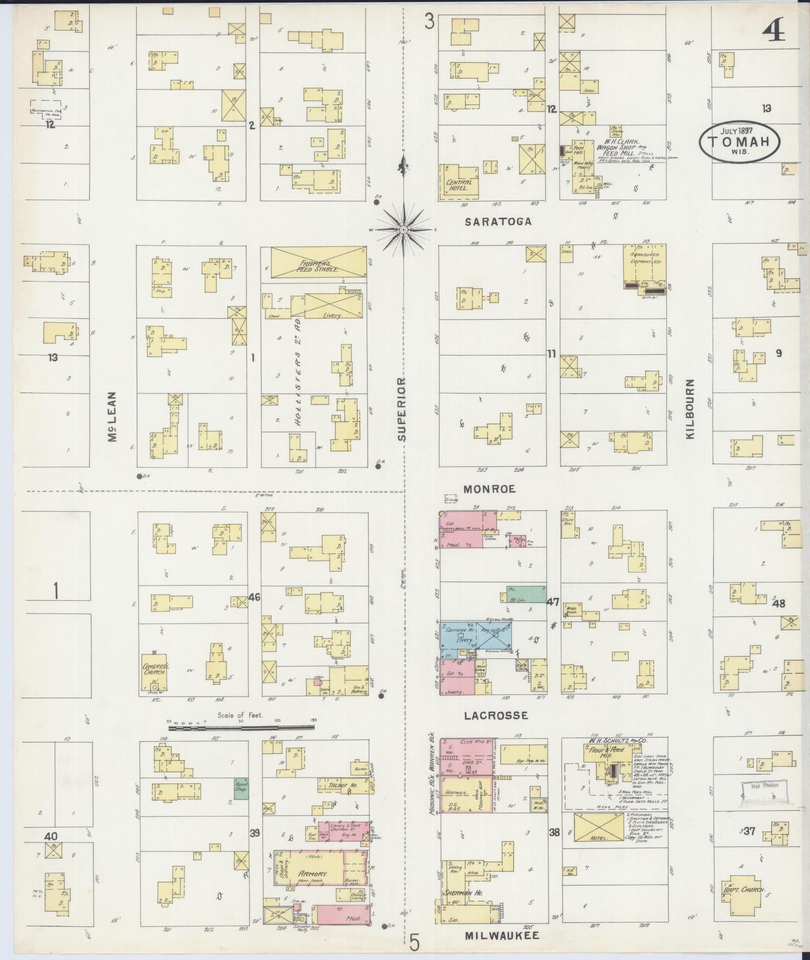 Sanborn Fire Insurance Map from Tomah, Monroe County, Wisconsin (1897), Sheet #0004 - Historic Sanborn Fire Insurance Map Print, vintage old map wall art, antique decor, genealogy gift, Wisconsin Wisconsin map