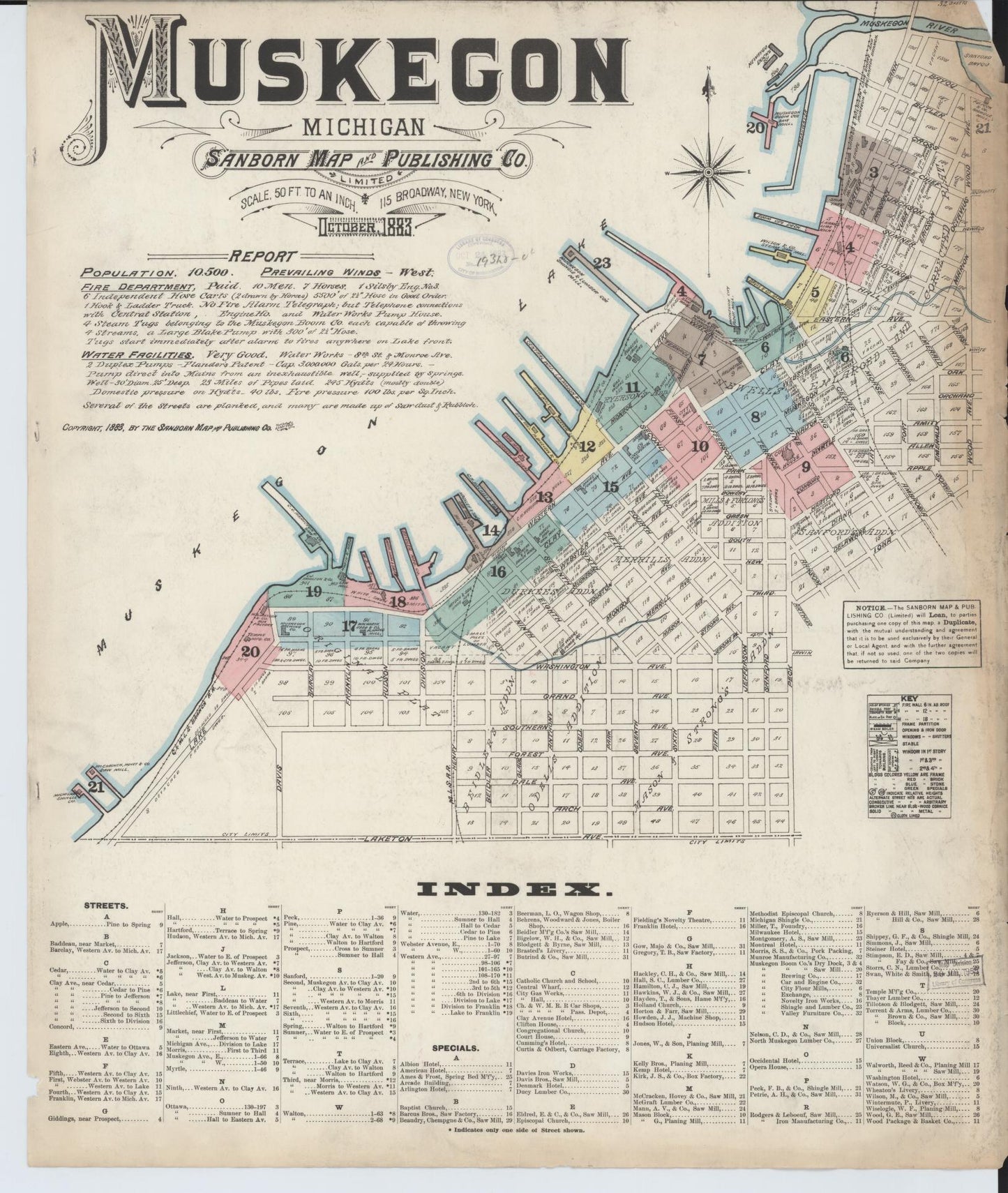 Sanborn Fire Insurance Map from Muskegon, Muskegon County, Michigan (1883), Sheet #0001 - Complete Map Set gallery image, historic Sanborn map, vintage wall art, Michigan Michigan