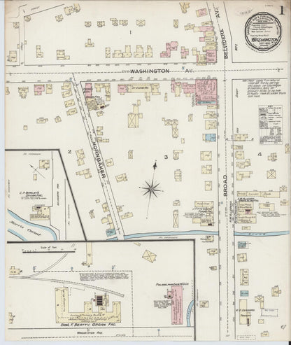 Sanborn Fire Insurance Map from Washington, Warren County, New Jersey (1886), Sheet #0001 - Complete Map Set gallery image, historic Sanborn map, vintage wall art, Washington Washington
